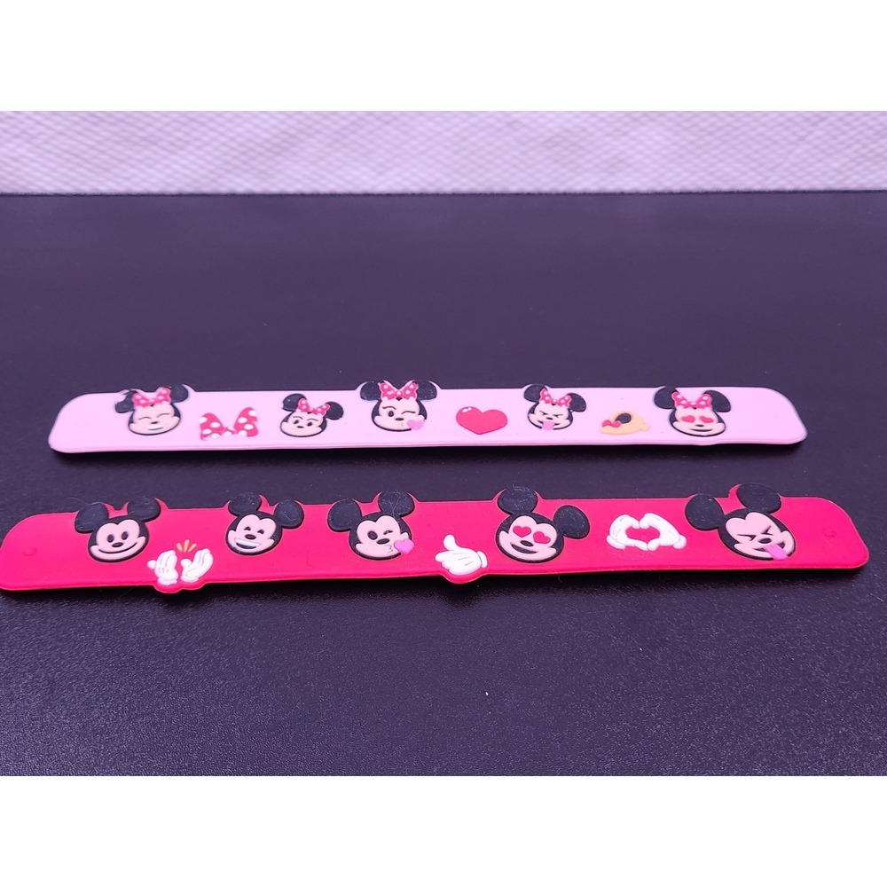 Rare Disney EMOJI MINNIE‎ MOUSE And Mickey 8.5" SLAP BRACELET no damage